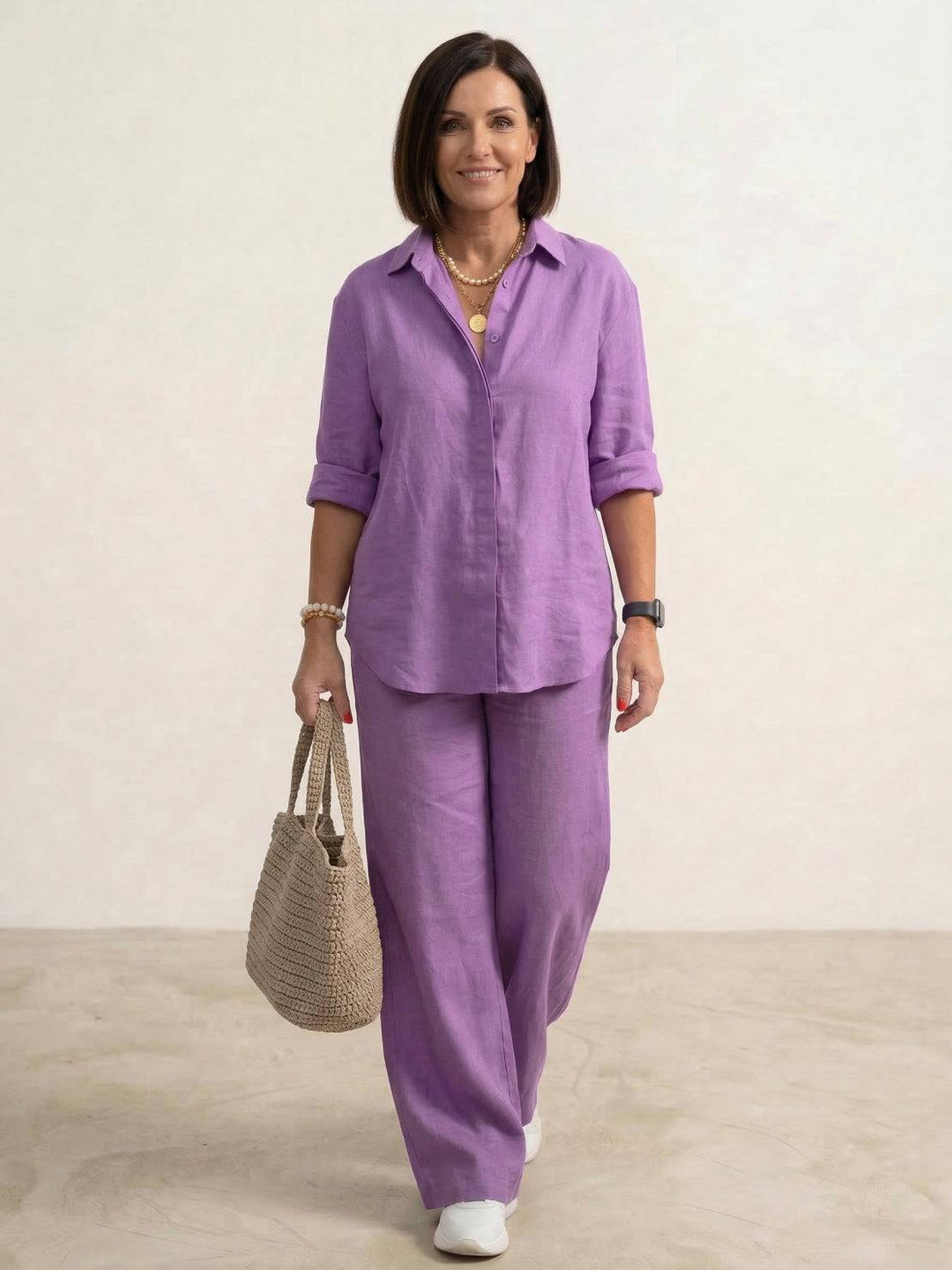 Women's Co-Ord Set with Oversized Shirt and Wide-Leg Trousers – Casual Two Piece Set in Cotton Blend 8