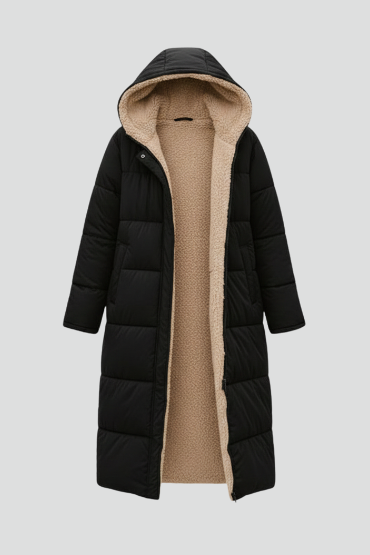 Women's Coat with Fixed Hood and Zip Closure – Quilted Long Winter Coat for Warmth and Style 1