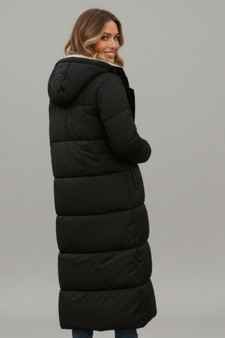 Women's Coat with Fixed Hood and Zip Closure – Quilted Long Winter Coat for Warmth and Style 3