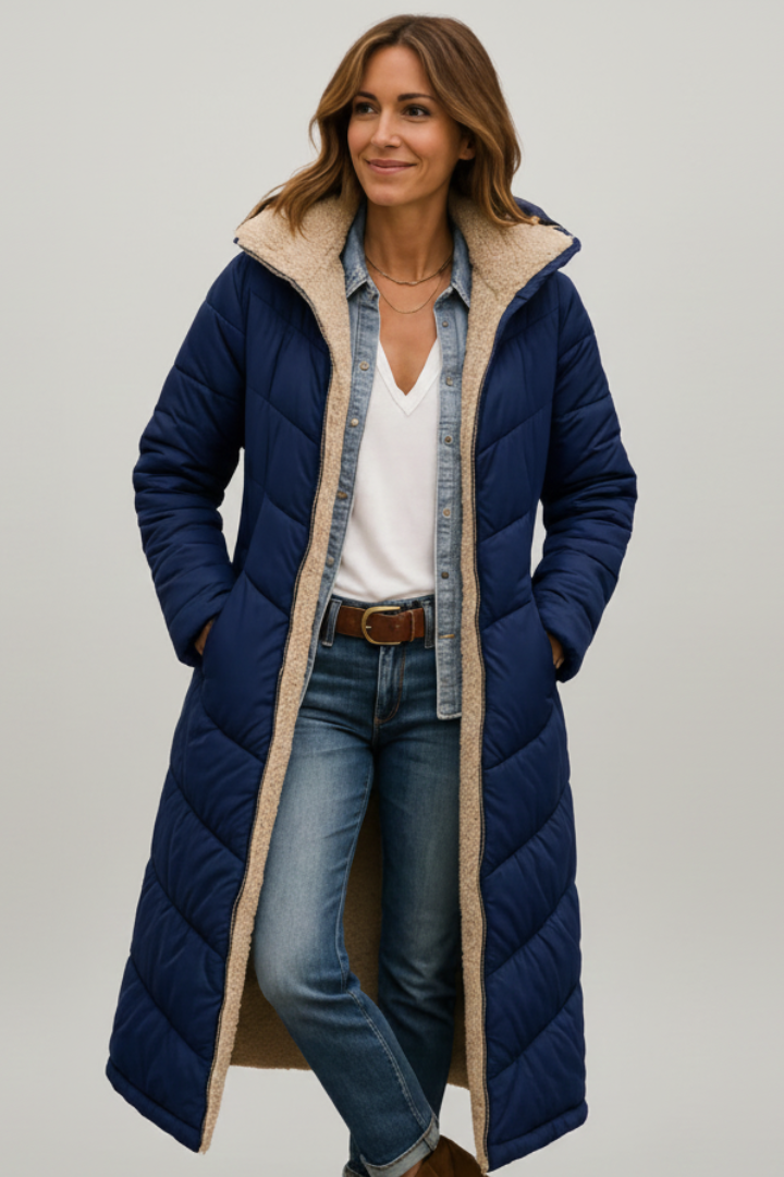Women's Coat with Fixed Hood and Zip Closure – Quilted Long Winter Coat for Warmth and Style 4