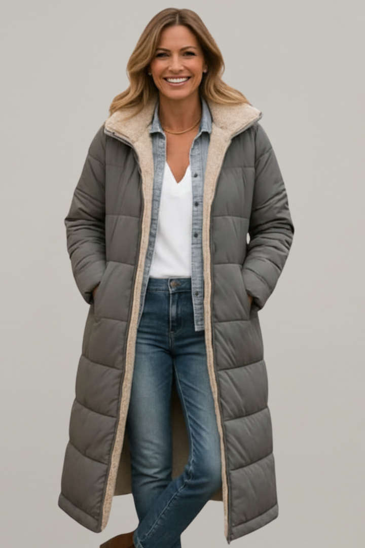 Women's Coat with Fixed Hood and Zip Closure – Quilted Long Winter Coat for Warmth and Style 5