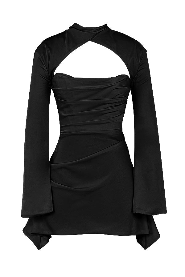 Women's Cocktail Dress with High Neck and Long Sleeves – Elegant Slim Fit for Formal Events 2