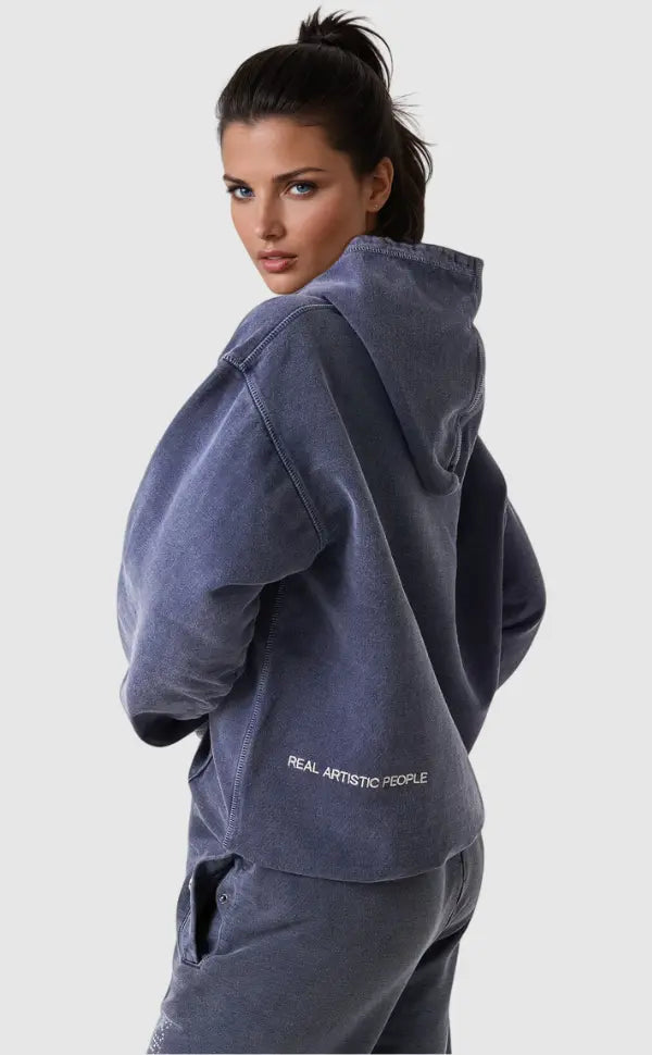 Women's Cotton Hoodie with Modern Culture Print – Dark Blue Casual Comfort 2
