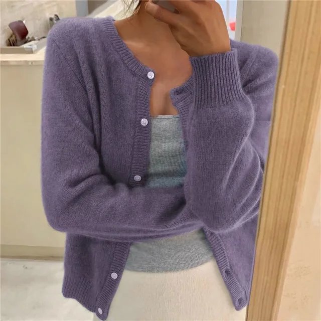 Women's cropped cardigan in black with button front, featuring a soft knit texture and relaxed fit, perfect for casual layering. 3