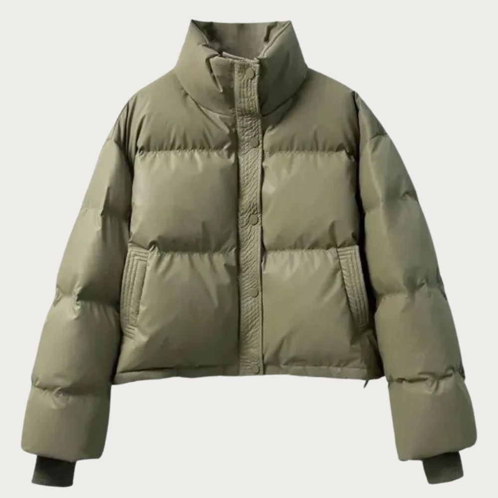 Women’s Cropped Puffer Jacket with Stand Collar