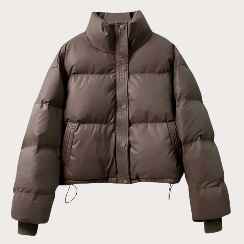 Women’s Cropped Puffer Jacket with Stand Collar