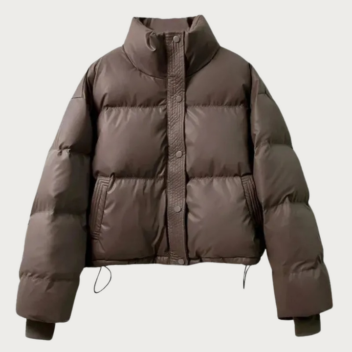 Women’s Cropped Puffer Jacket with Stand Collar