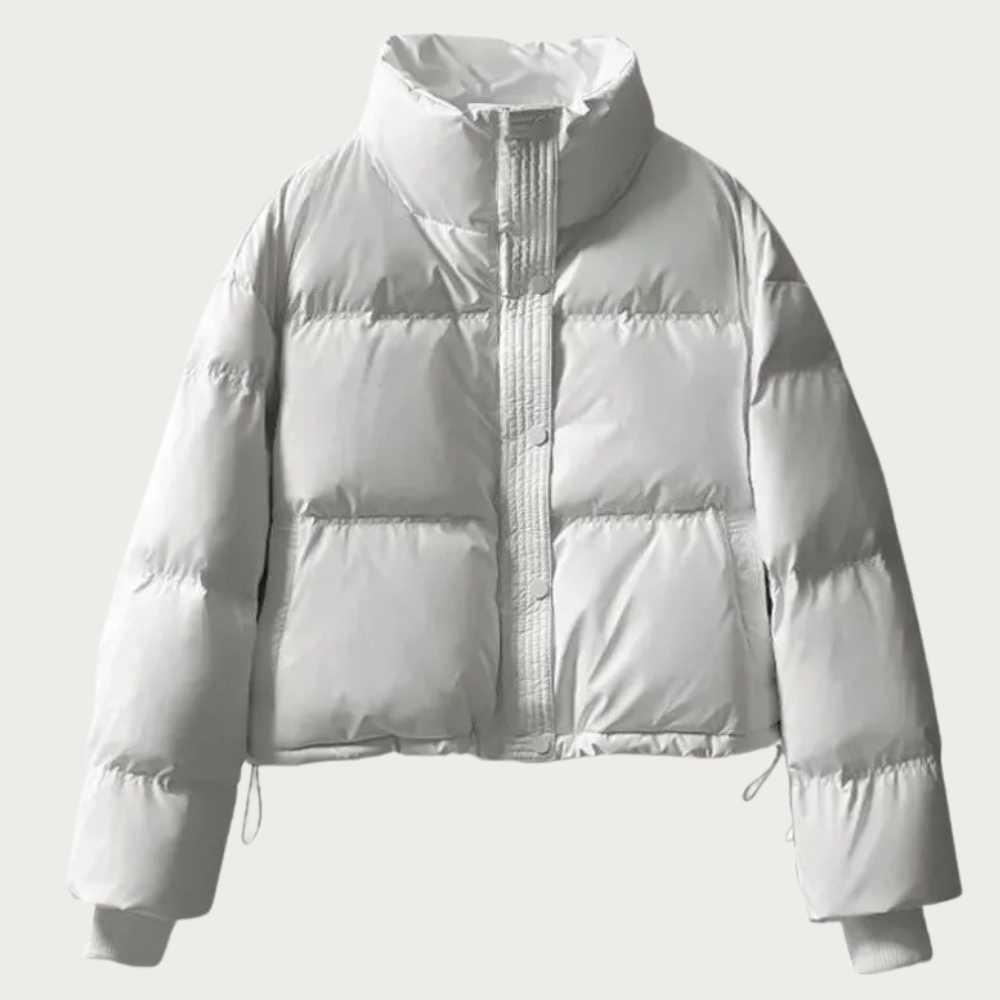 Women’s Cropped Puffer Jacket with Stand Collar