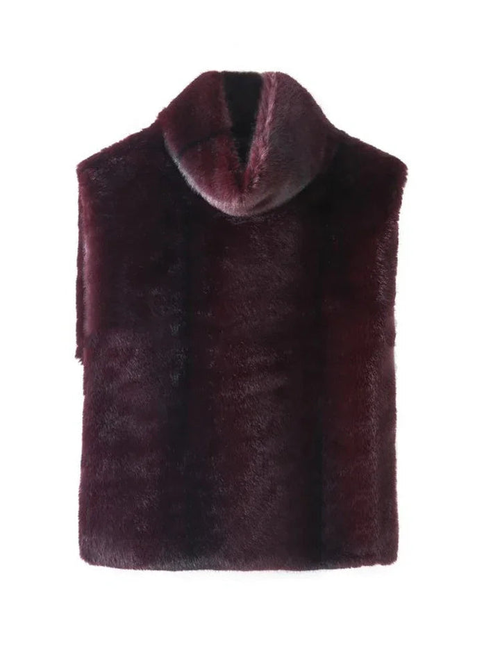 Women's Faux Fur Crop Vest with Turtleneck – Elegant Sleeveless Winter Layering Piece 0