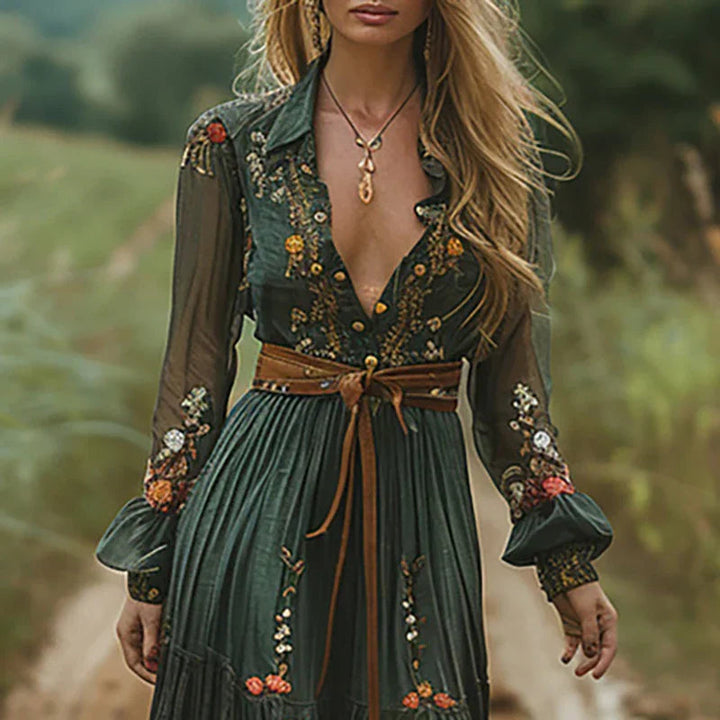 Women's Floral Maxi Dress with Long Sleeves – Elegant Bohemian Style for Summer Occasions 1