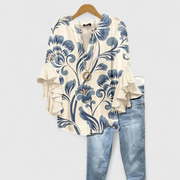 Women's Floral Ruffle Sleeve Top – Casual Summer Blouse with Comfortable Fit and Airy Design 0