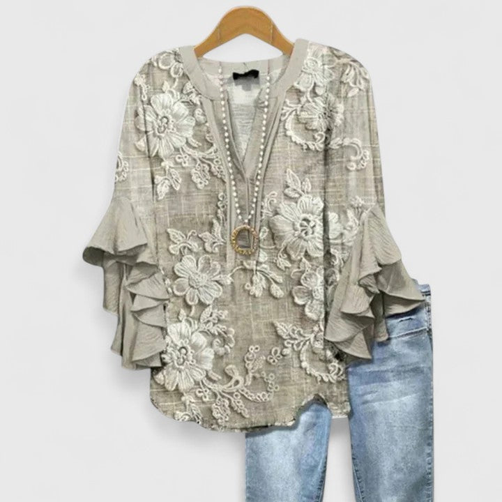 Women's Floral Ruffle Sleeve Top – Casual Summer Blouse with Comfortable Fit and Airy Design 1