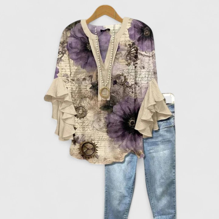 Women's Floral Ruffle Sleeve Top – Casual Summer Blouse with Comfortable Fit and Airy Design 9