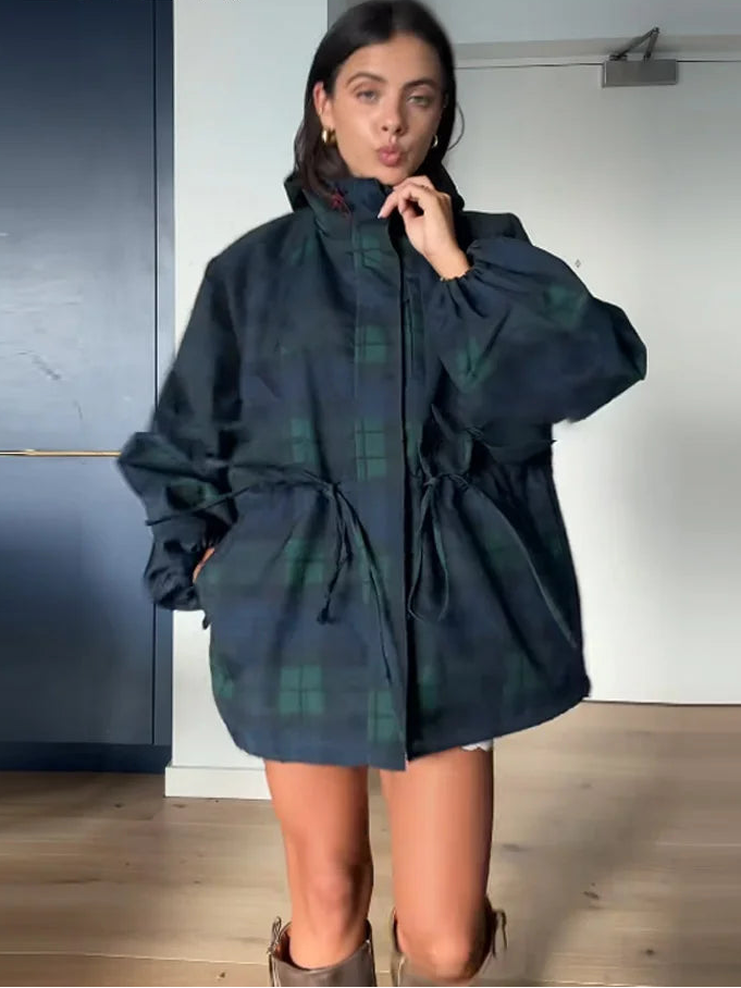 Women’s Hooded Plaid Jacket