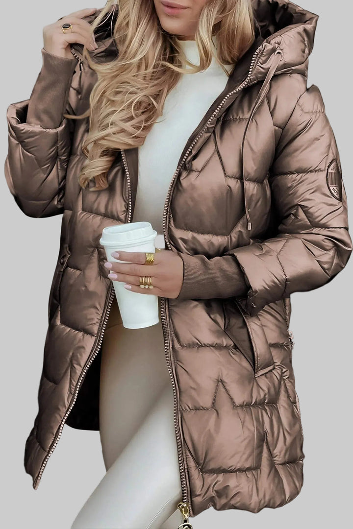 Women’s Hooded Puffer Jacket with Quilted Panels