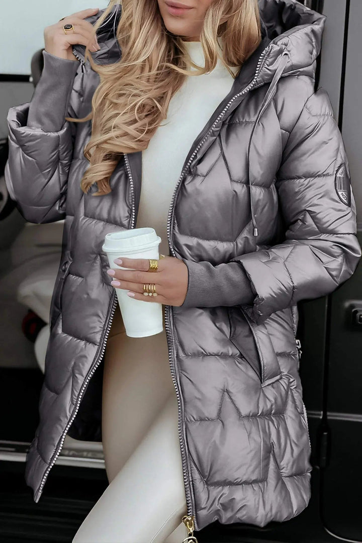 Women’s Hooded Puffer Jacket with Quilted Panels
