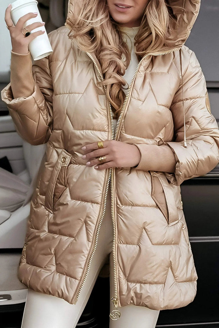 Women’s Hooded Puffer Jacket with Quilted Panels