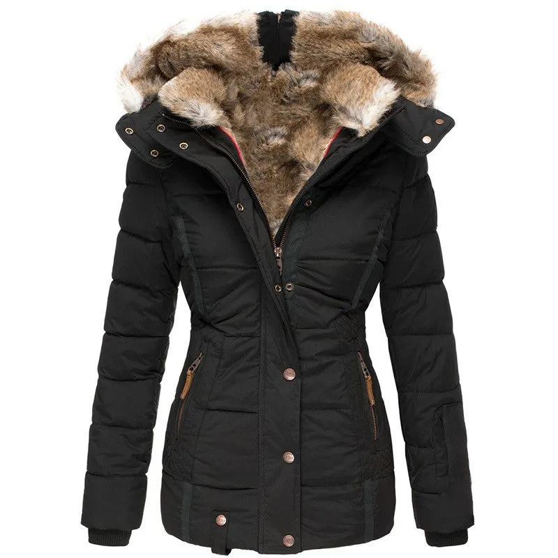 Women’s Jacket with Hoodie and Snap Front Panel