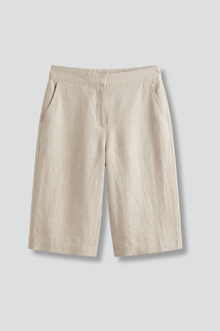 Women's Knee-Length Casual Shorts with Adjustable Elastic Waistband and Pockets - Textured Fabric 1