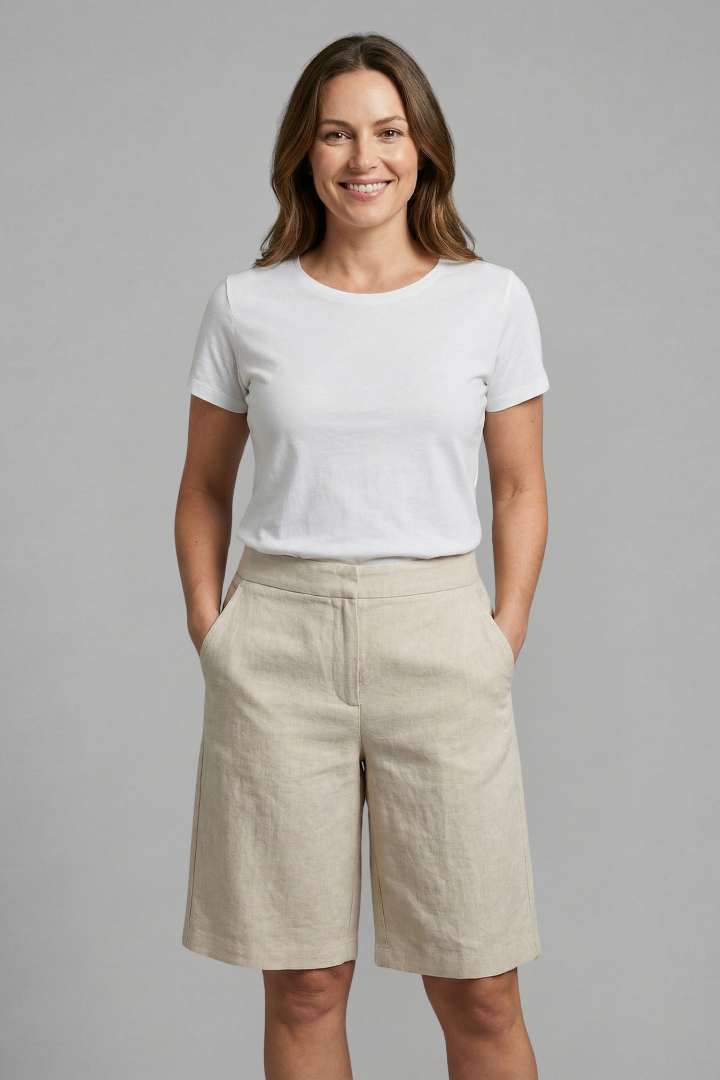 Women's Knee-Length Casual Shorts with Adjustable Elastic Waistband and Pockets - Textured Fabric 2