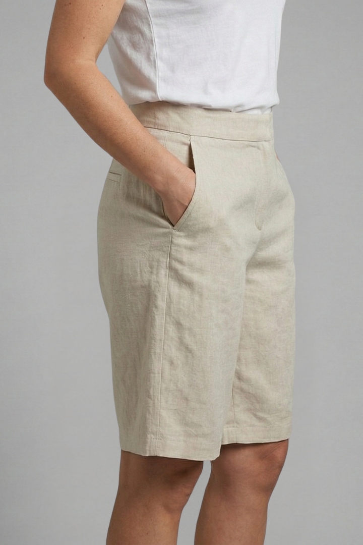 Women's Knee-Length Casual Shorts with Adjustable Elastic Waistband and Pockets - Textured Fabric 3