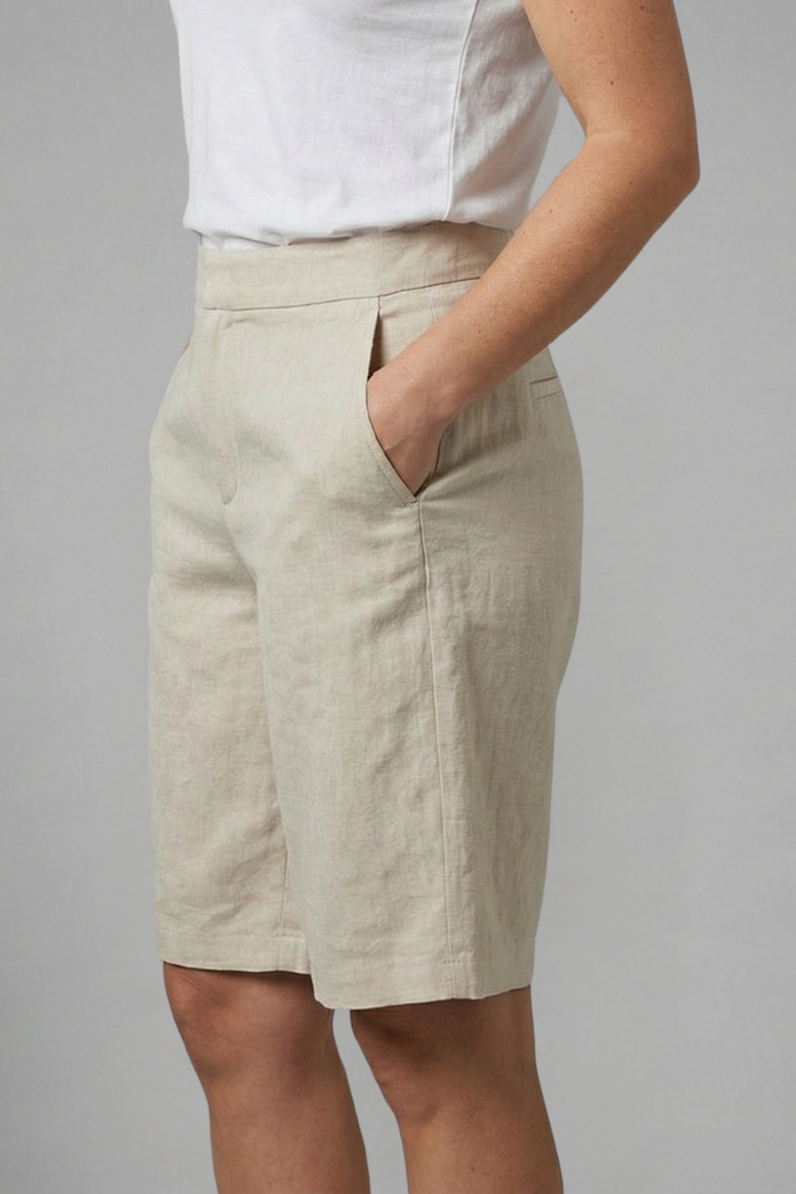Women's Knee-Length Casual Shorts with Adjustable Elastic Waistband and Pockets - Textured Fabric 5