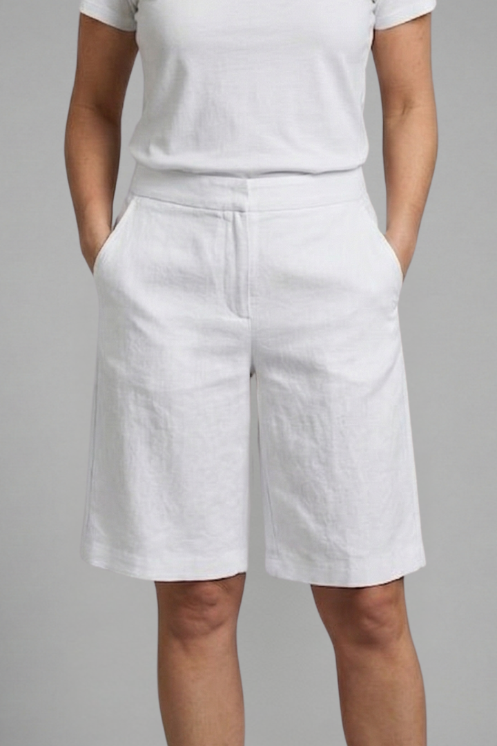 Women's Knee-Length Casual Shorts with Adjustable Elastic Waistband and Pockets - Textured Fabric 6