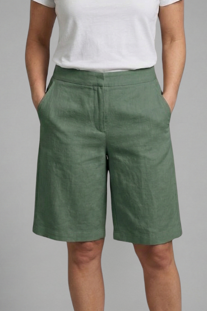 Women's Knee-Length Casual Shorts with Adjustable Elastic Waistband and Pockets - Textured Fabric 7
