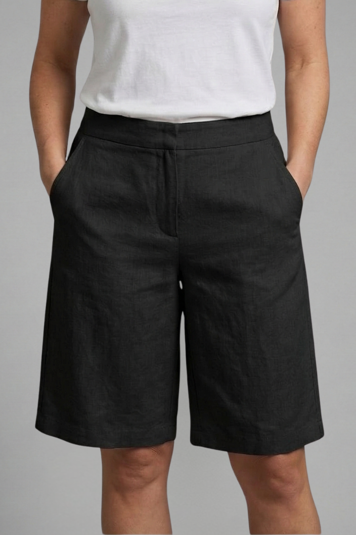 Women's Knee-Length Casual Shorts with Adjustable Elastic Waistband and Pockets - Textured Fabric 8
