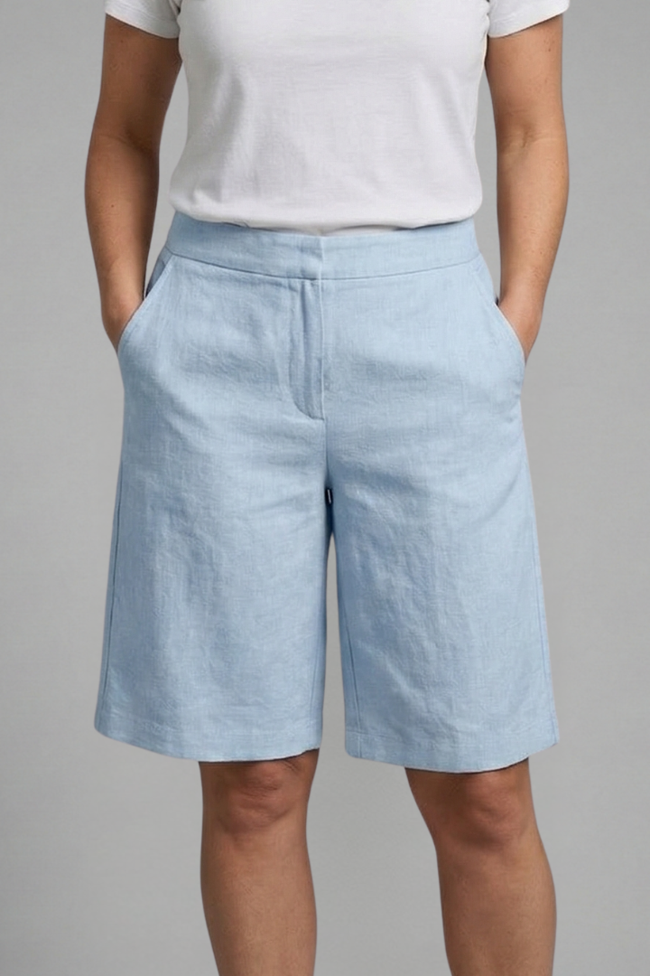 Women's Knee-Length Casual Shorts with Adjustable Elastic Waistband and Pockets - Textured Fabric 9