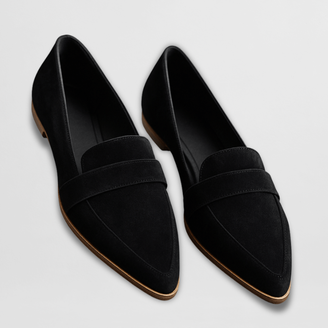Women's loafers featuring cushioned support and a soft suede finish, available in elegant black or brown options for stylish comfort. 2