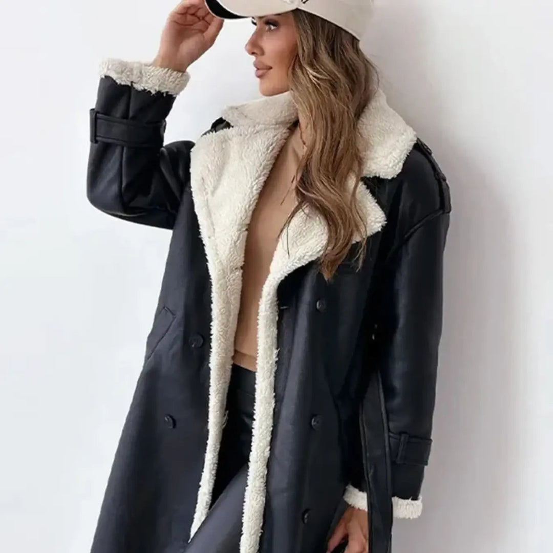 Women’s Long Coat with Contrast Inner Panel