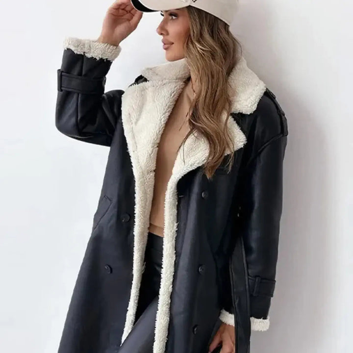 Women’s Long Coat with Contrast Inner Panel