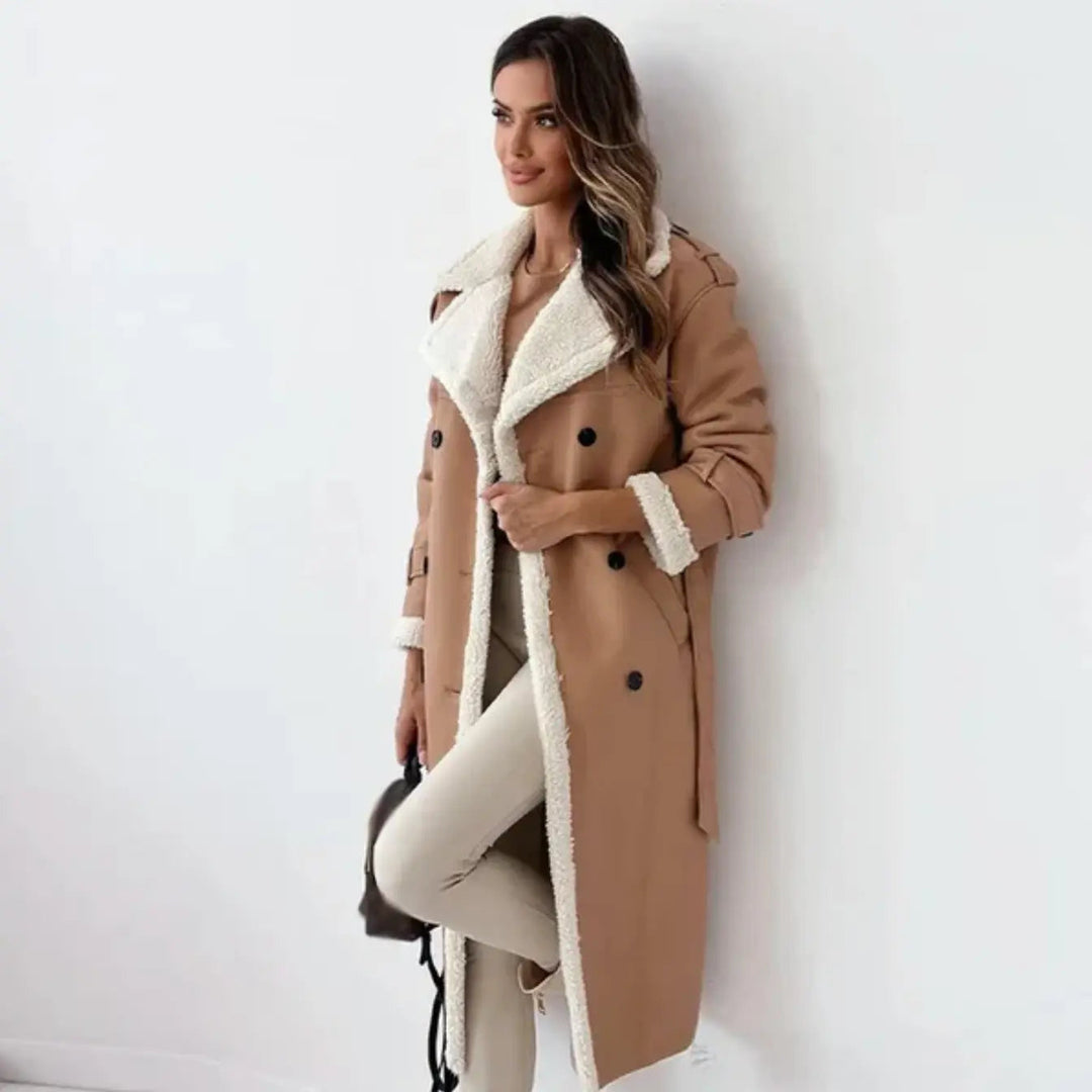 Women’s Long Coat with Contrast Inner Panel