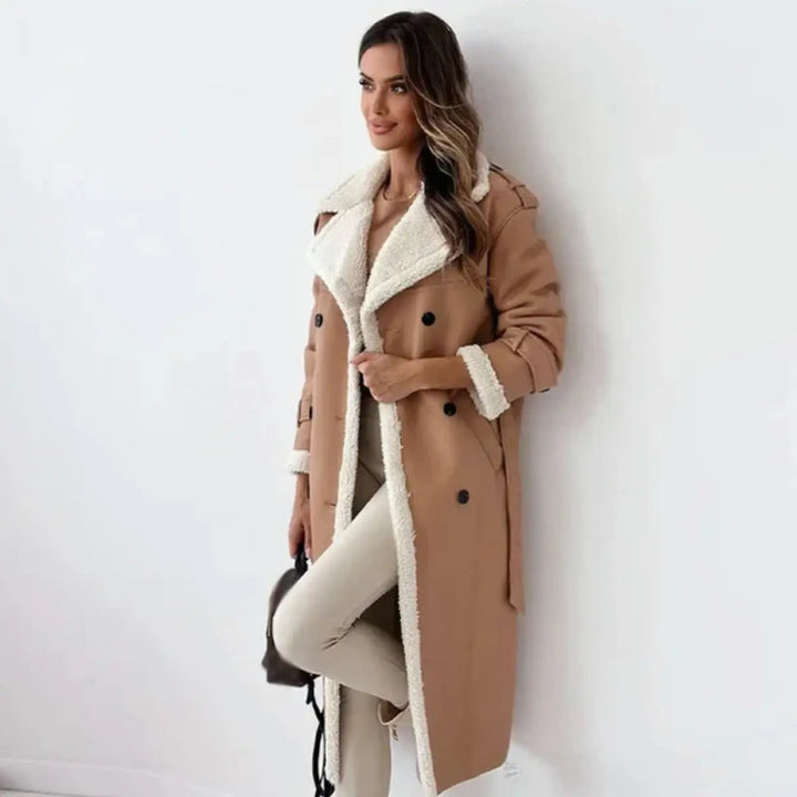 Women’s Long Coat with Contrast Inner Panel