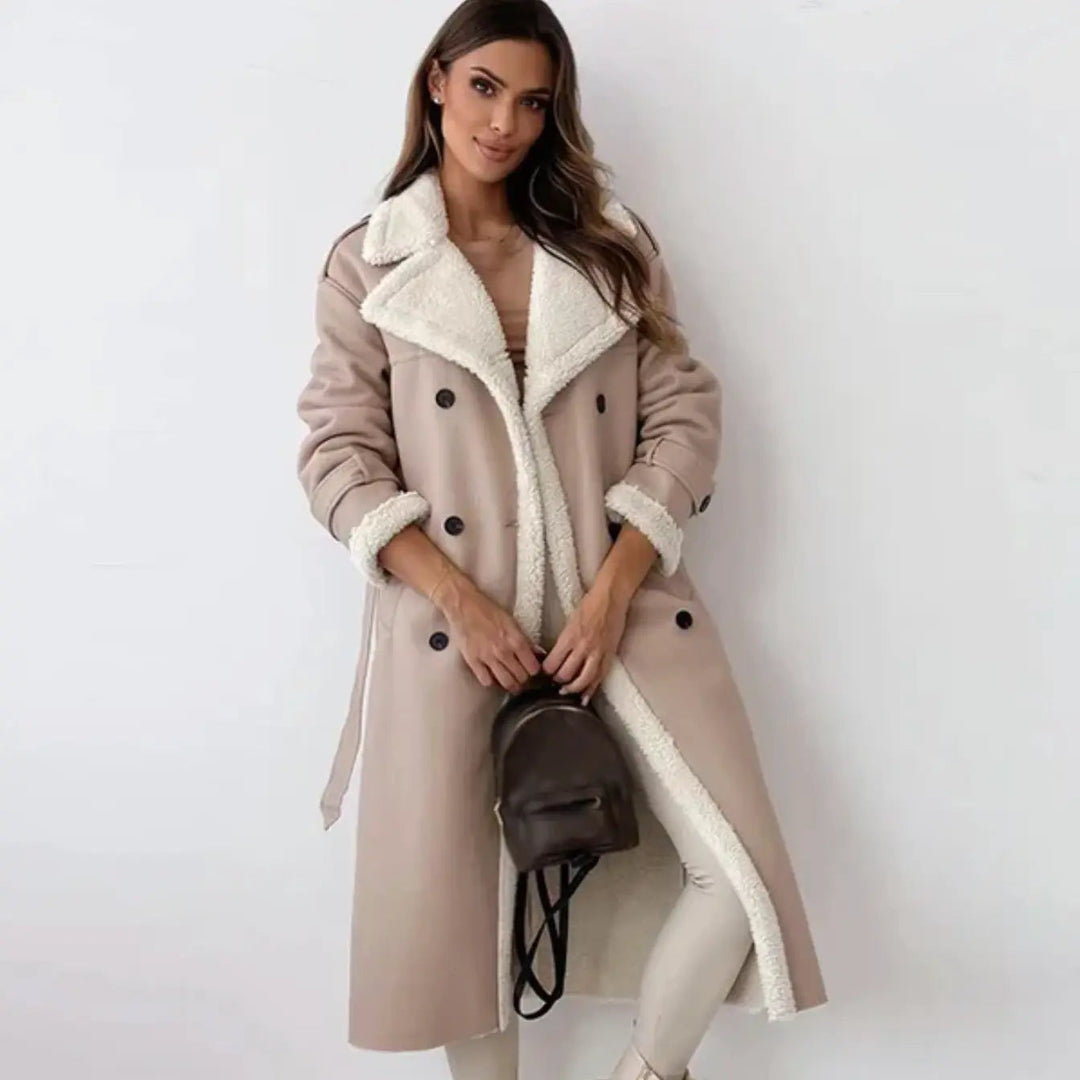 Women’s Long Coat with Contrast Inner Panel