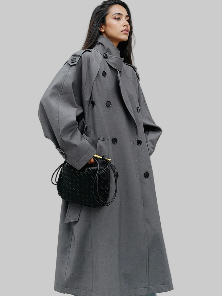 Women’s Long Coat with Double-Breasted Button Front