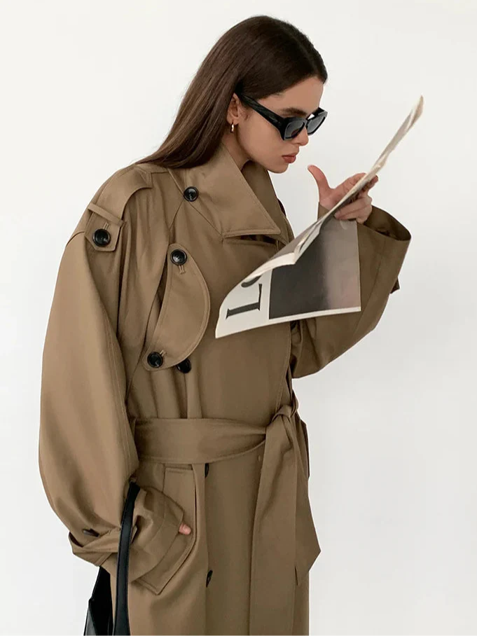 Women’s Long Coat with Double-Breasted Button Front