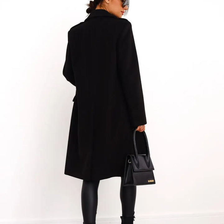 Women’s Long Double-Button Coat with Wide Lapel Collar