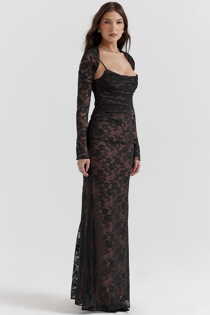 Women's Maxi Dress with Flowing Fabric and Long Sleeves – Elegant Formal Dress for Any Occasion 0