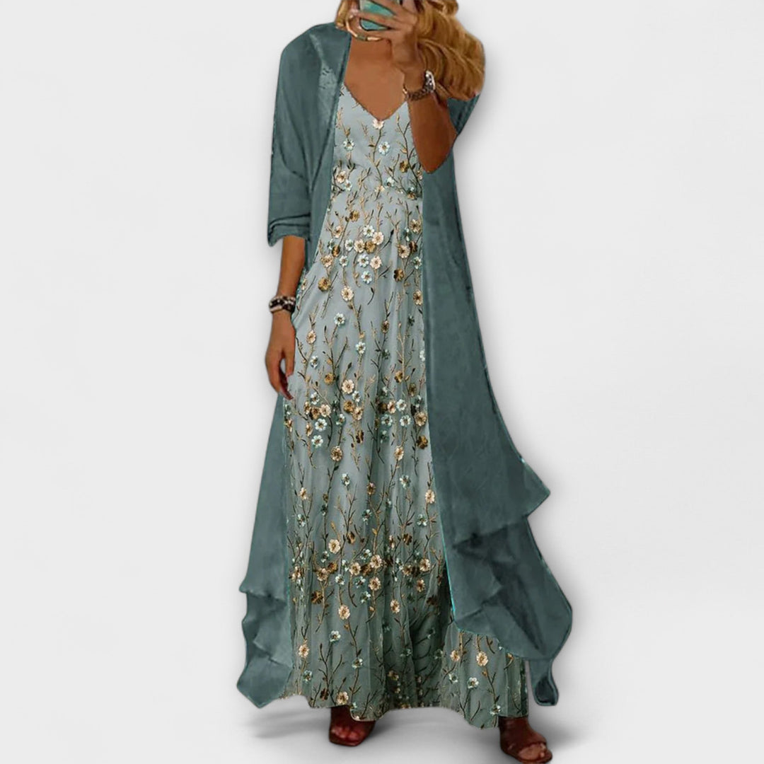Women's Maxi Dress with V-Neck and Layered Design – Floral Summer Style 0