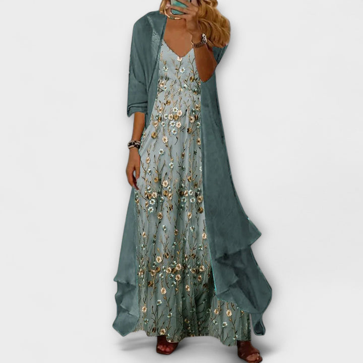 Women's Maxi Dress with V-Neck and Layered Design – Floral Summer Style 0