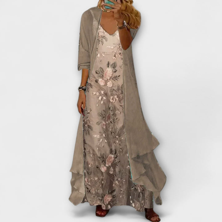 Women's Maxi Dress with V-Neck and Layered Design – Floral Summer Style 1