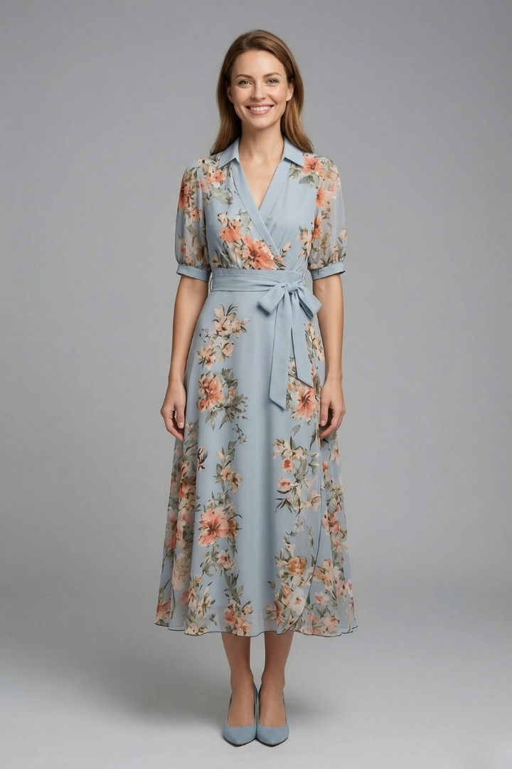 Women's Maxi Dress with V-Neck and Waist Tie – Elegant Summer Wrap Dress 0