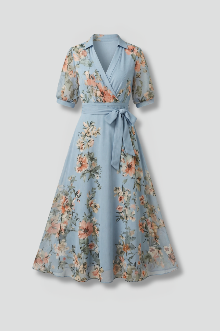 Women's Maxi Dress with V-Neck and Waist Tie – Elegant Summer Wrap Dress 1