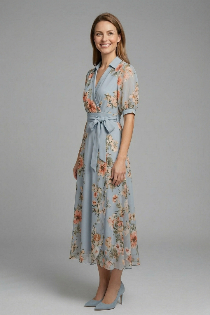 Women's Maxi Dress with V-Neck and Waist Tie – Elegant Summer Wrap Dress 2