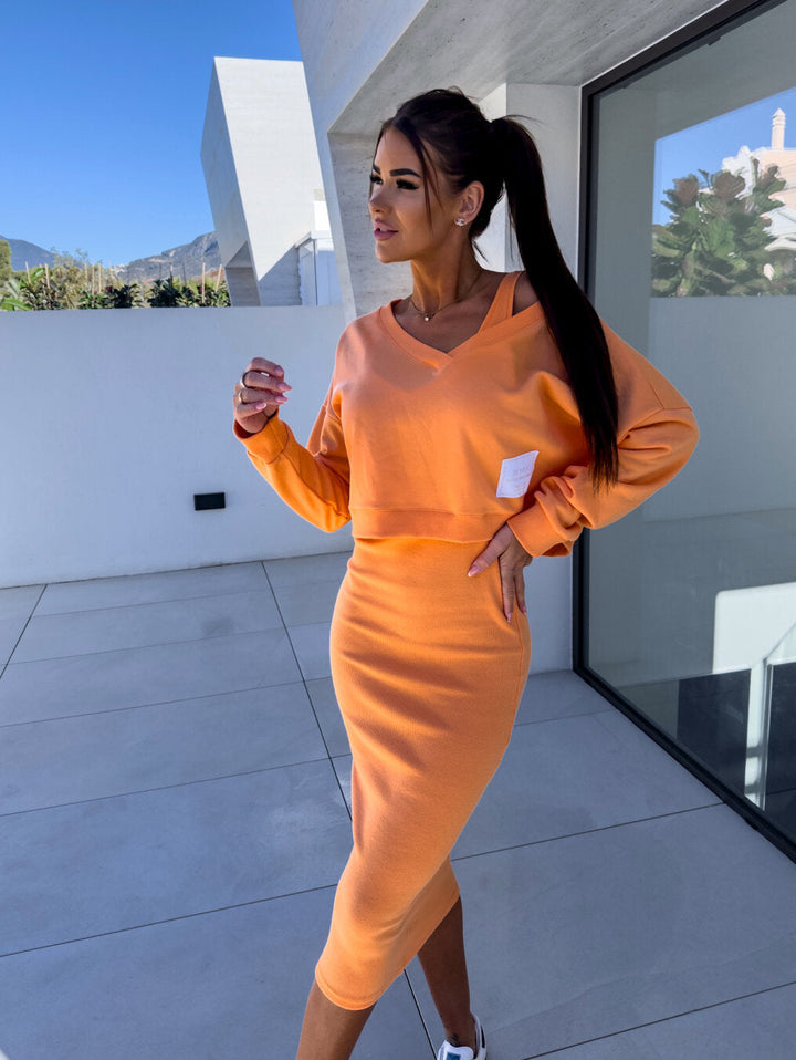 Women's Midi Dress Set with Chic Sweatshirt – Versatile Black Outfit for Any Occasion 0
