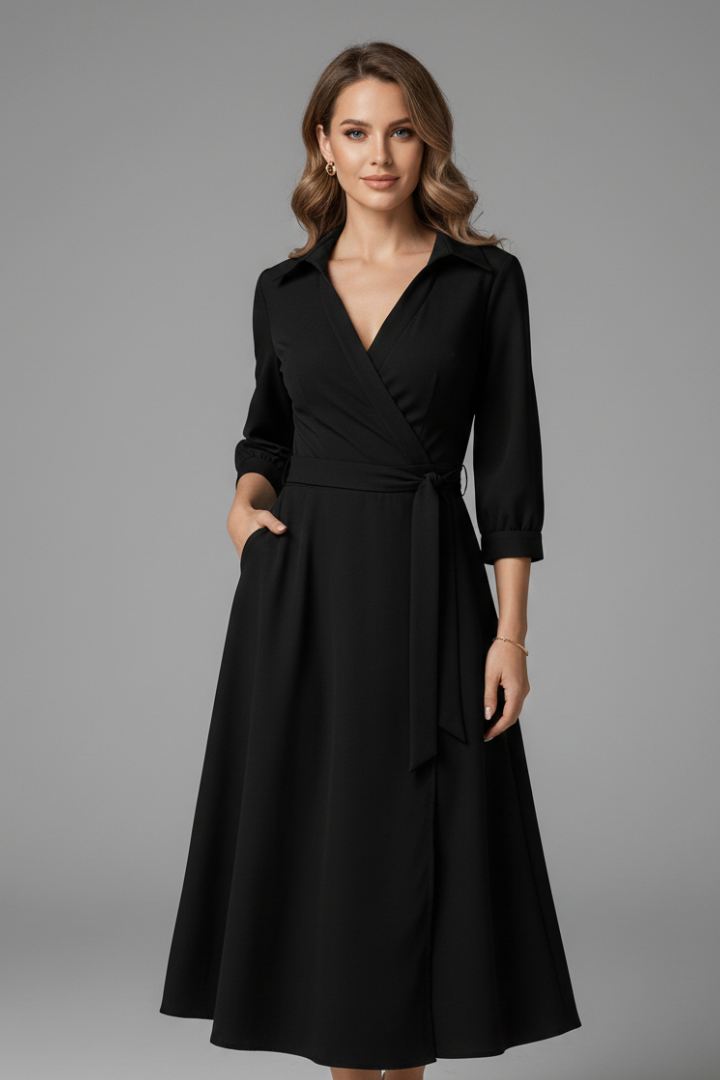 Women's Midi Dress with V-Neck and Adjustable Waist Tie – Elegant Summer A-Line Dress for Casual and Formal Occasions 0