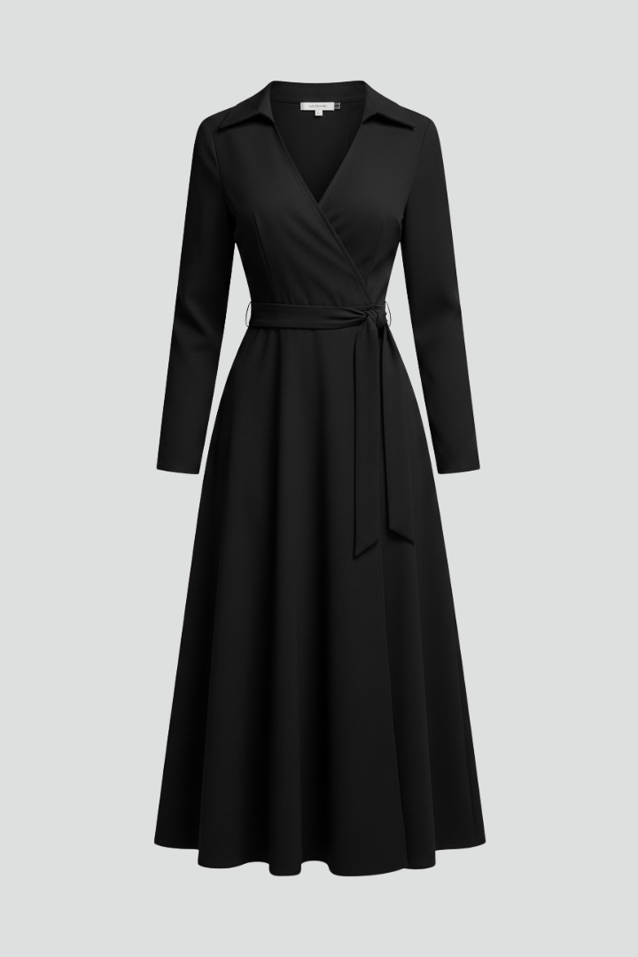 Women's Midi Dress with V-Neck and Adjustable Waist Tie – Elegant Summer A-Line Dress for Casual and Formal Occasions 1