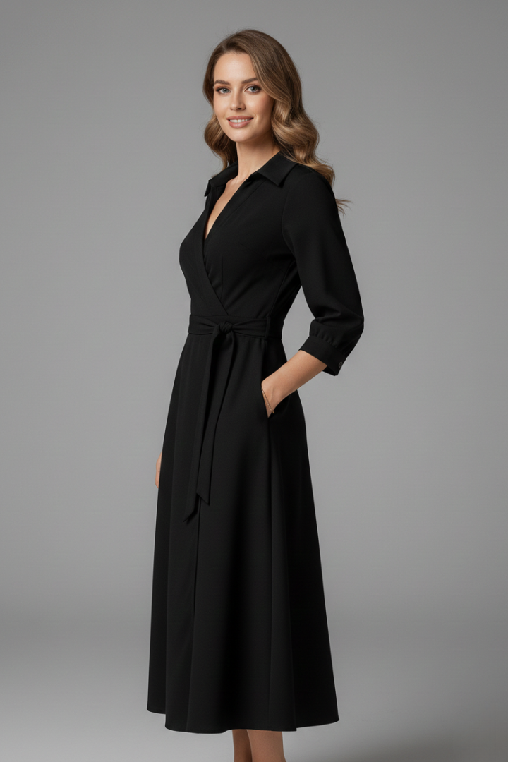 Women's Midi Dress with V-Neck and Adjustable Waist Tie – Elegant Summer A-Line Dress for Casual and Formal Occasions 2